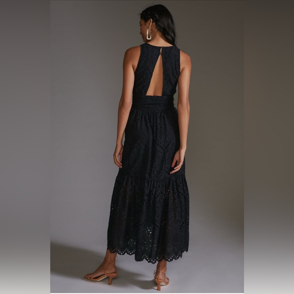 Maeve - Eyelet Wrap Midi Dress with Cutout Back